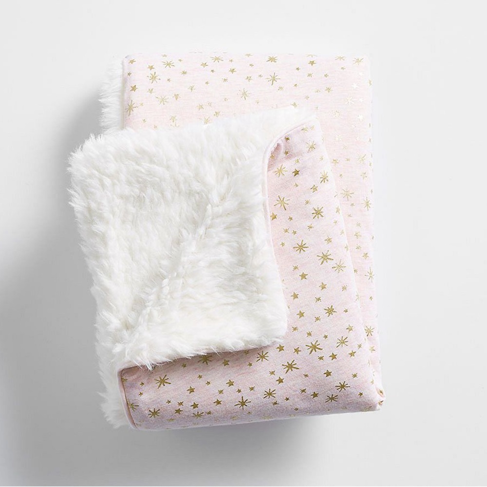 NEW WITHOUT TAG Pottery Barn Kids Metallic Star Sherpa Baby Blanket, pink